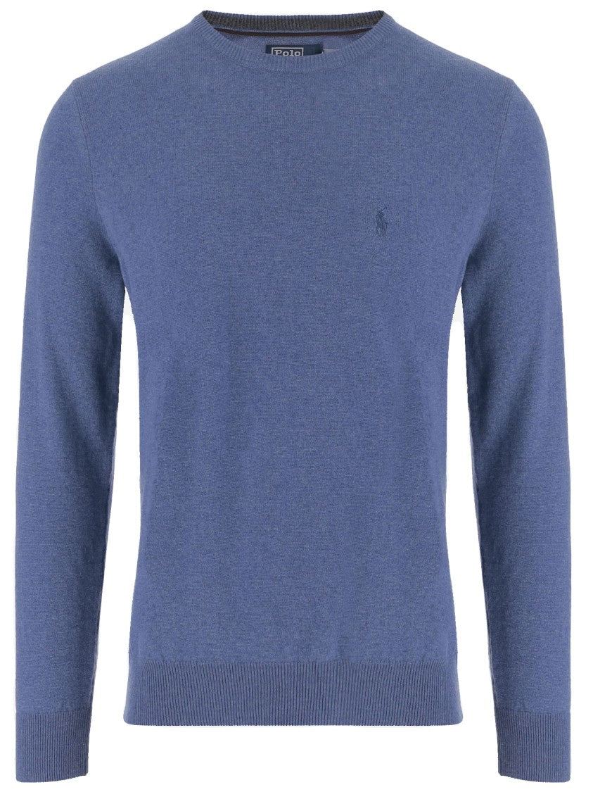Polo Ralph Lauren Light Blue Wool Crew Neck Sweater With Ribbed Hems