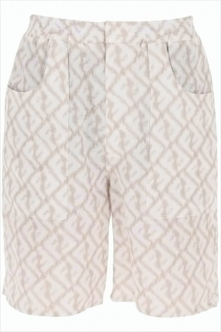 Fendi Relaxed Fit Linen Shorts With Geometric Pattern
