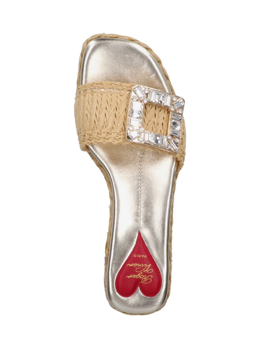 Roger Vivier Square-Toe Slide Sandals With Woven Strap
