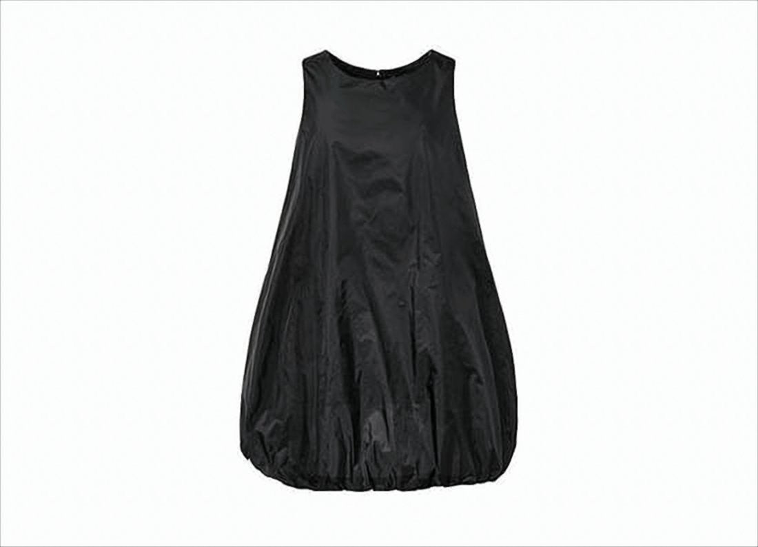 Amomento Balloon-Silhouette Black Midi Dress With Rounded Neckline