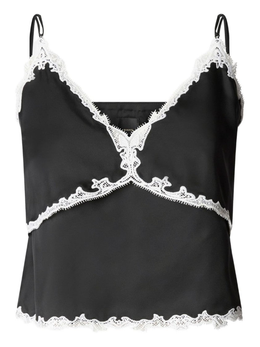 Pinko Black White Lace Trim Tank Top