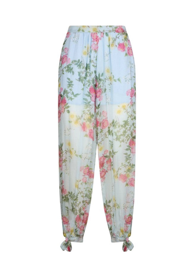 Liu Jo Floral Print Creponne Trousers With Ankle Bow Detail