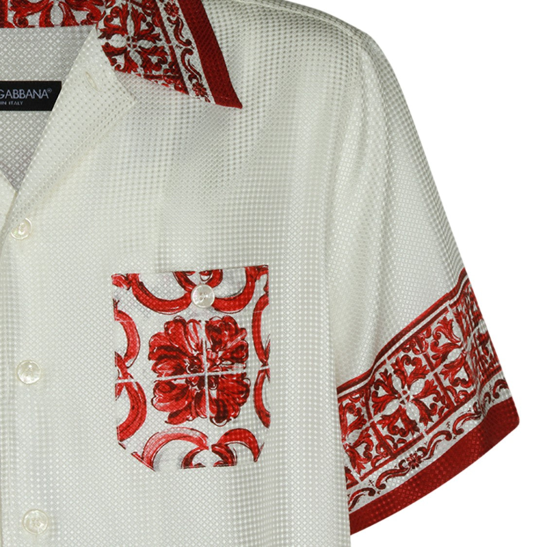 Dolce & Gabbana Short-Sleeve Shirt With Ornamental Red Accents