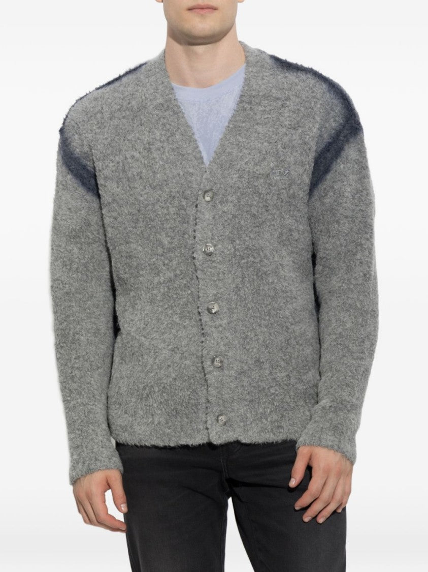 Diesel Button-Up V-Neck Sweater With Subtle Contrast Stripes