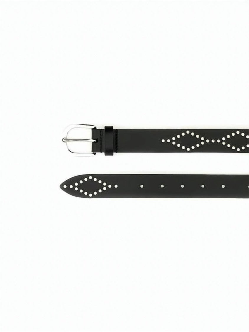 Isabel Marant Black Leather Belt With Silver Stud Detailing