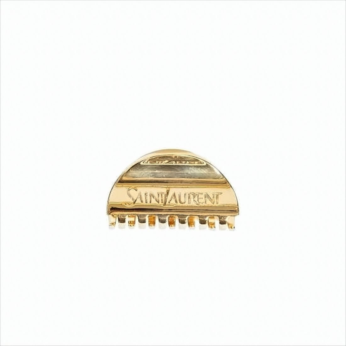 Saint Laurent Polished Gold Metal Hair Clip With Engraved Logo