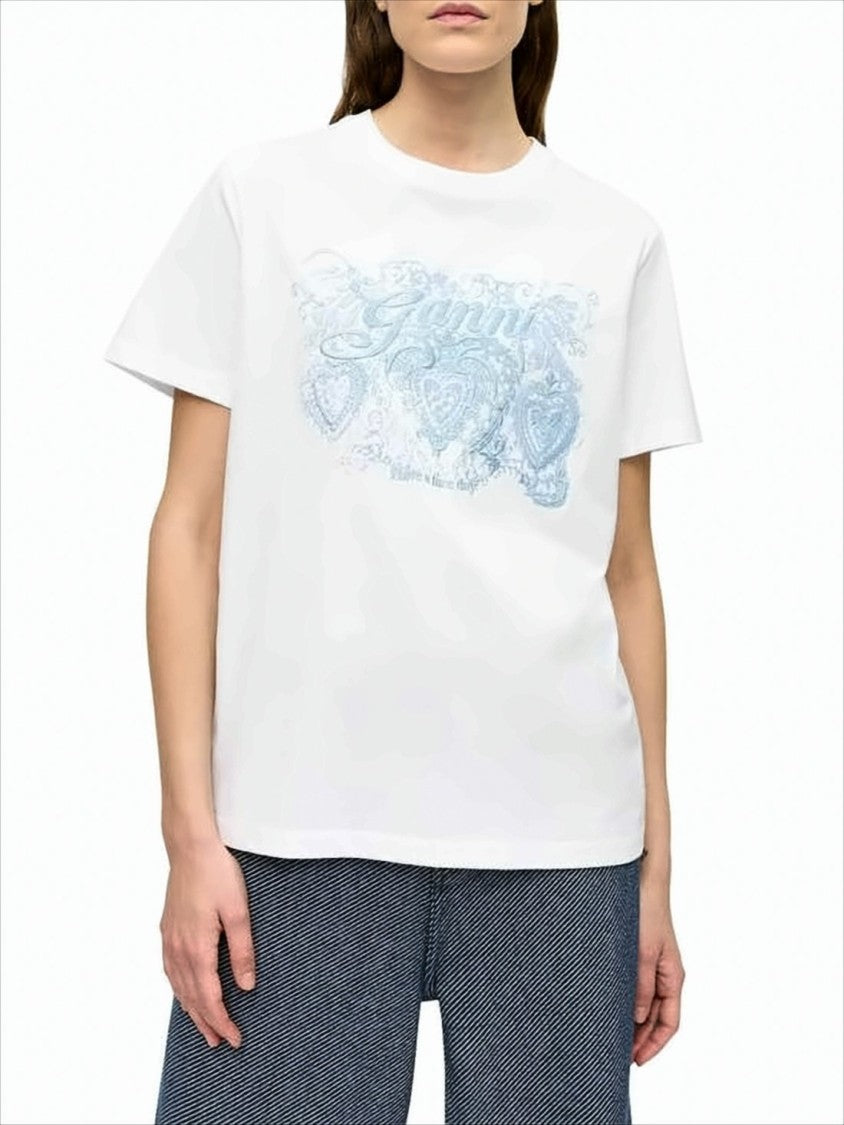 Ganni Relaxed-Fit Organic Cotton T-Shirt With Decorative Graphic Print