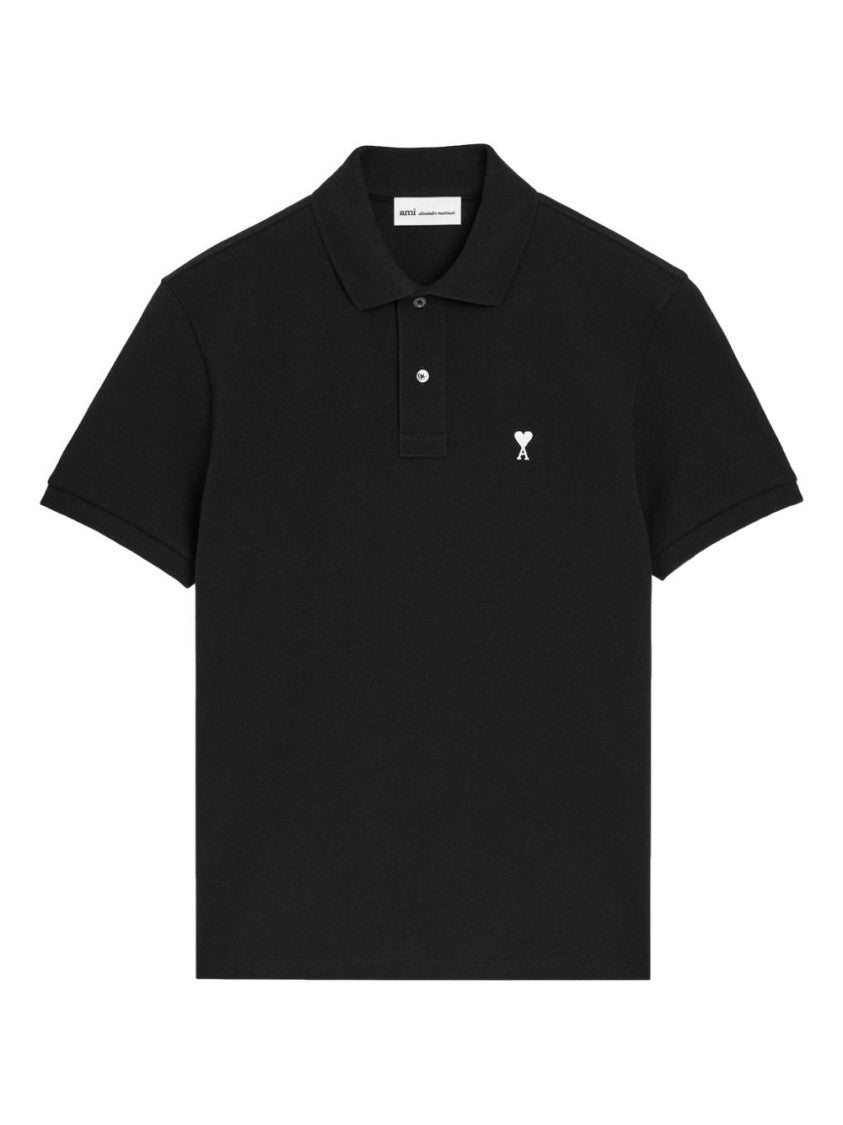 Ami Paris Black Heart Embroidery Short Sleeve Polo
