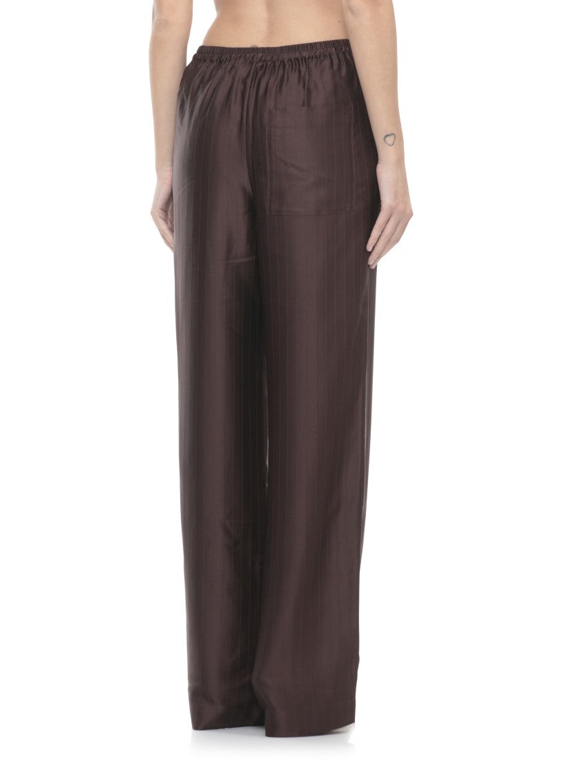 Loulou De Saison Relaxed Fit Brown Viscose Pants With Striped Pattern