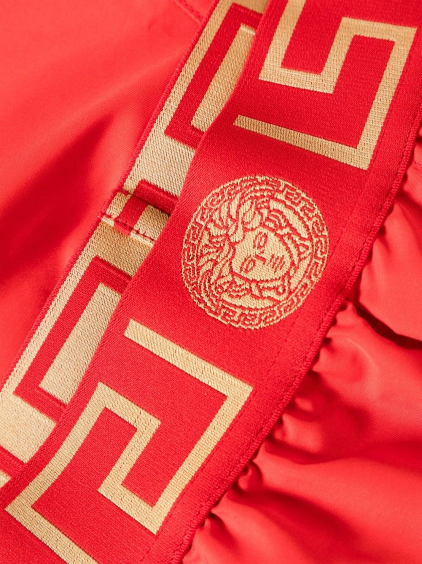 Versace Silk And Nylon Shorts With Gold Greek Key Detailing