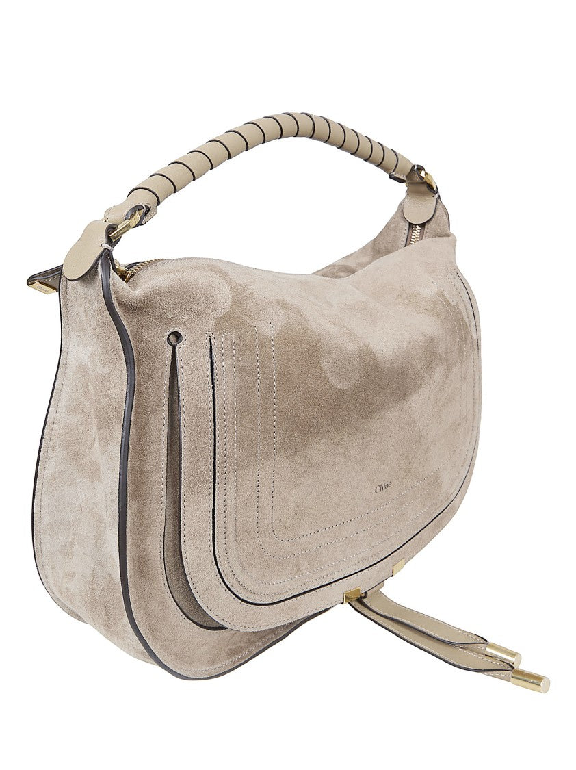 Chloé Suede Shoulder Bag With Embossed Logo And Tassel Detail