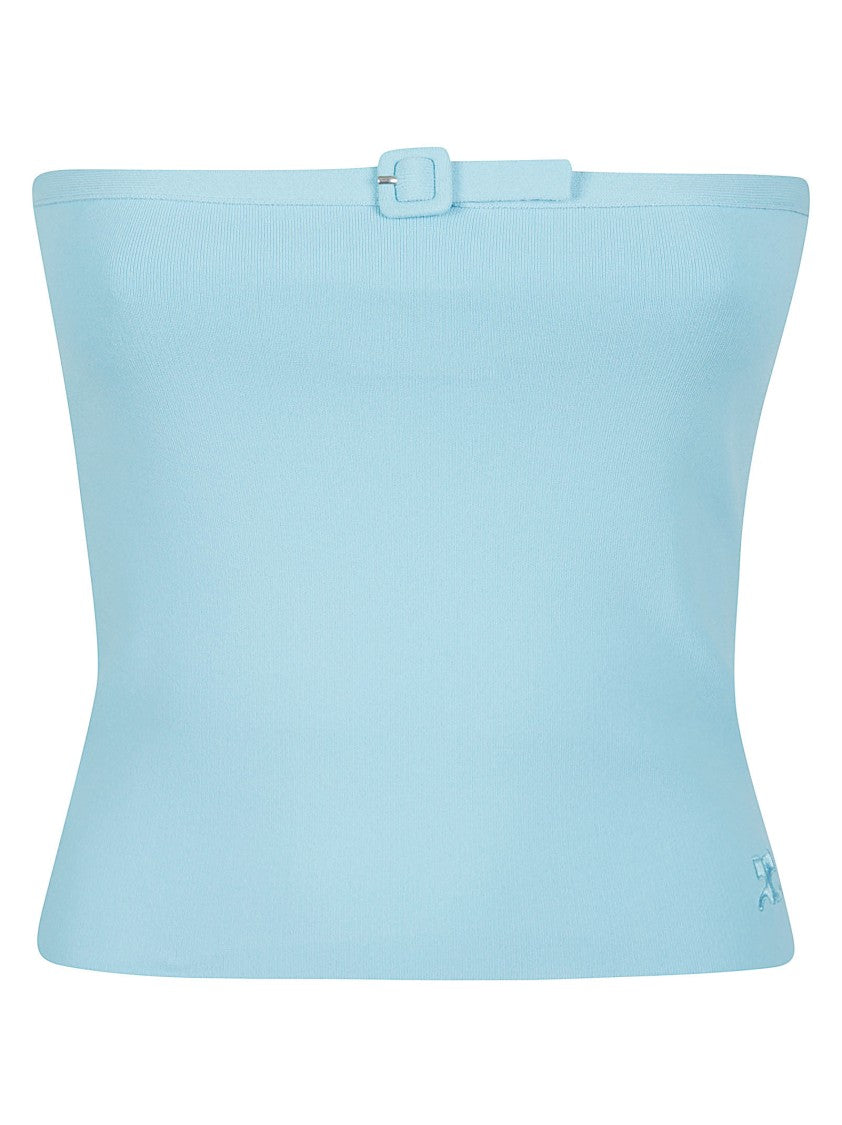 Courrèges Strapless Blue Knit Bustier Top