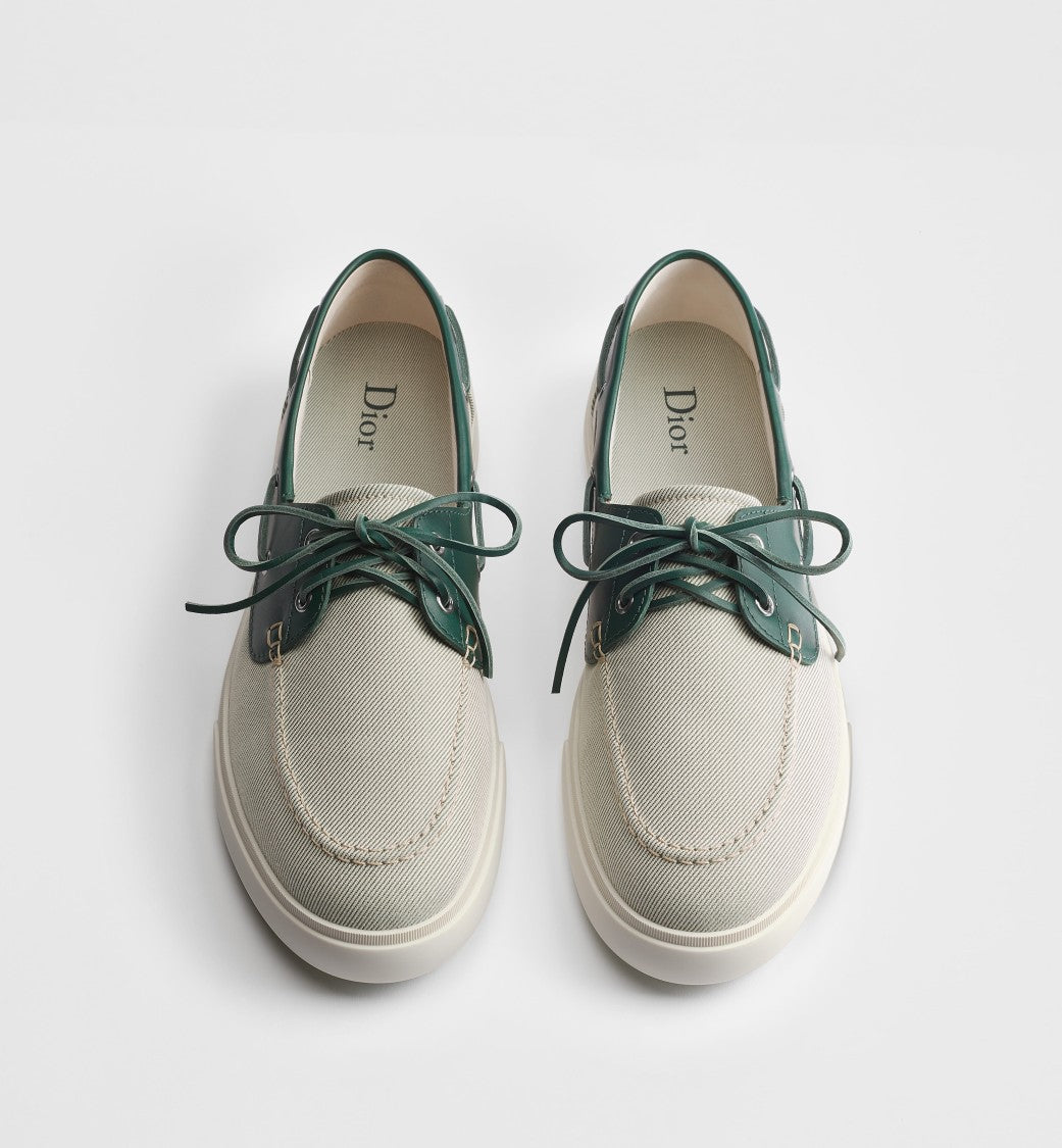 Christian Dior Classic Boat Shoe-Style Sneakers With Textured Beige Fabric