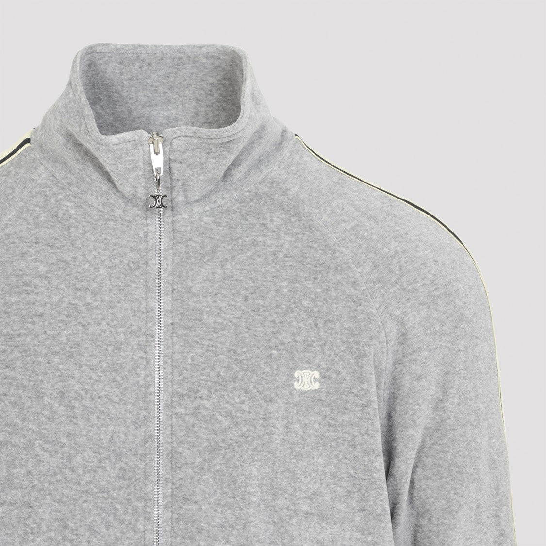 Celine Triomphe Grey Cotton Tracksuit Jacket With Logo Embroidery