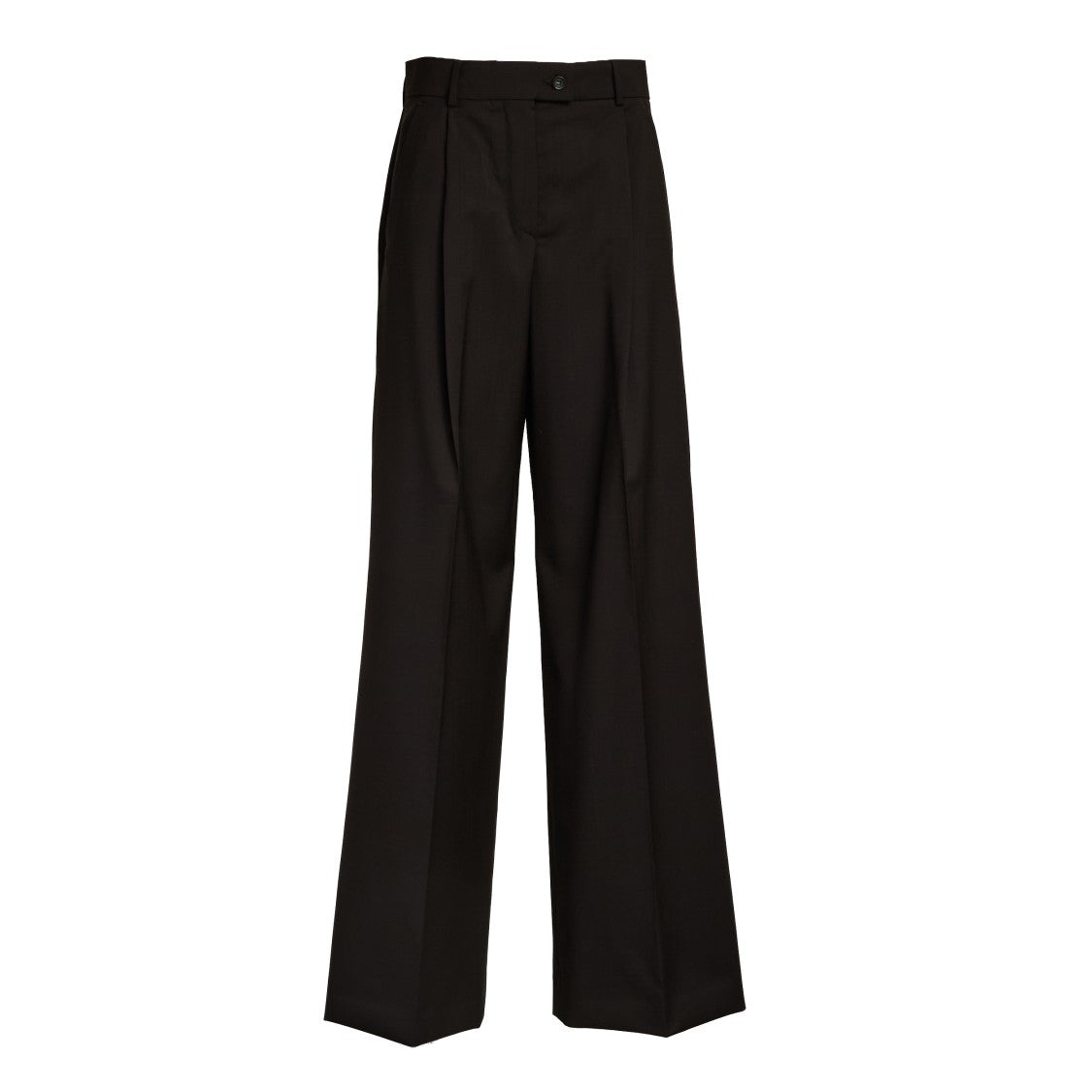 Sportmax Oversized Natural Stretch Wool Pants With Asymmetrical Closure