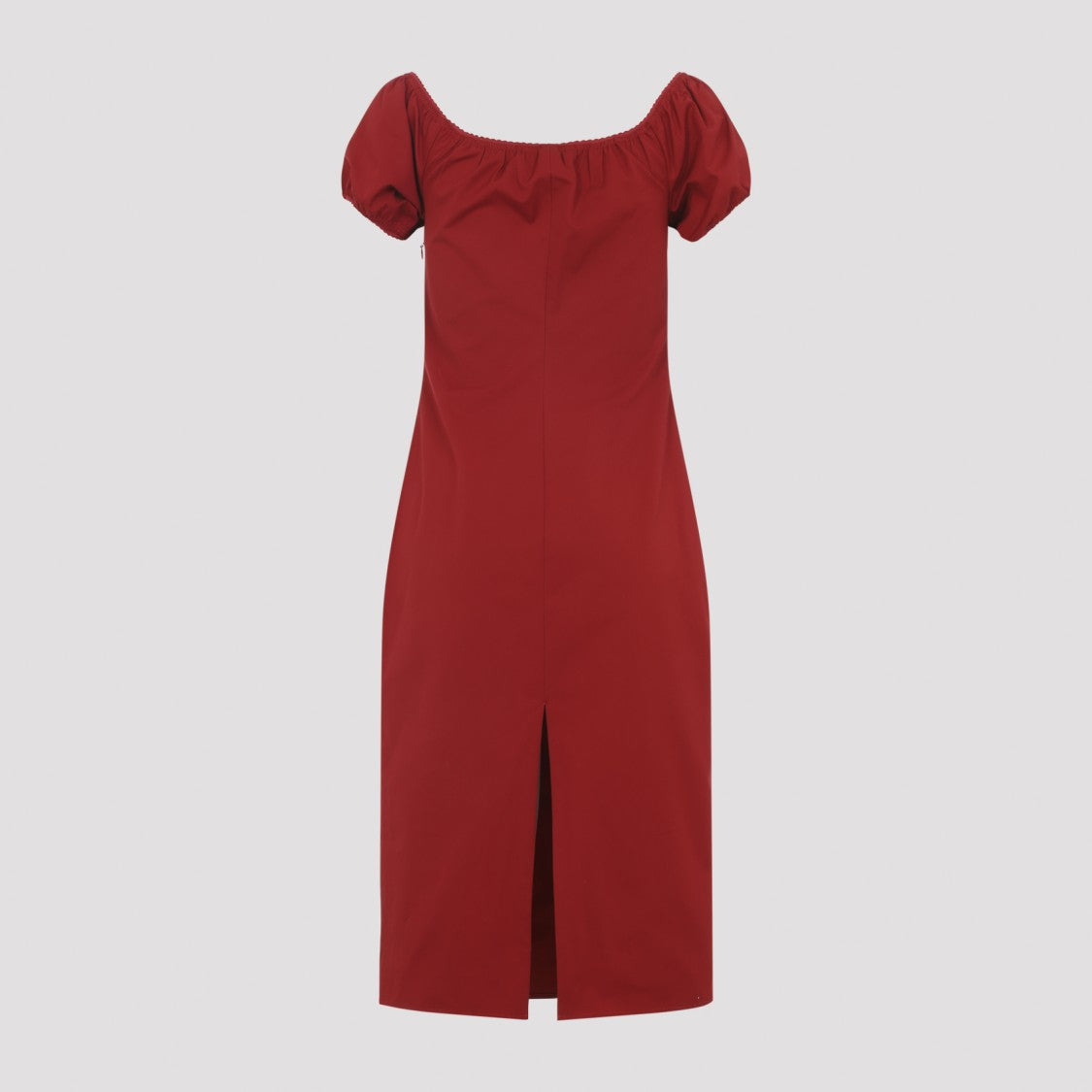 Miu Miu Red Cotton Midi Dress With Puff Sleeves