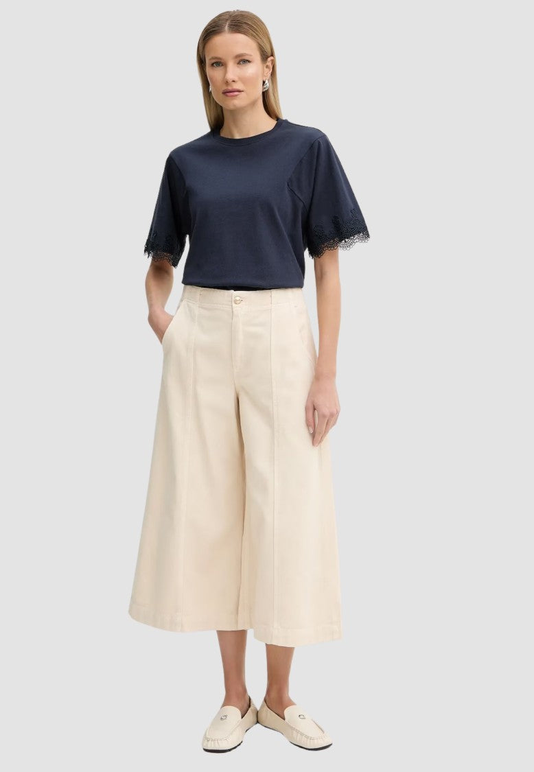 Twin-Set White High-Waisted Front Pleats Wide-Leg Pants