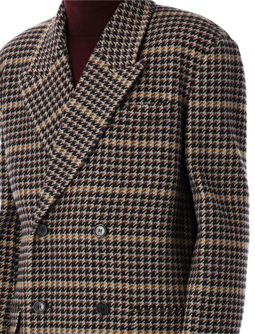 Saint Laurent Checked Wool Long Coat