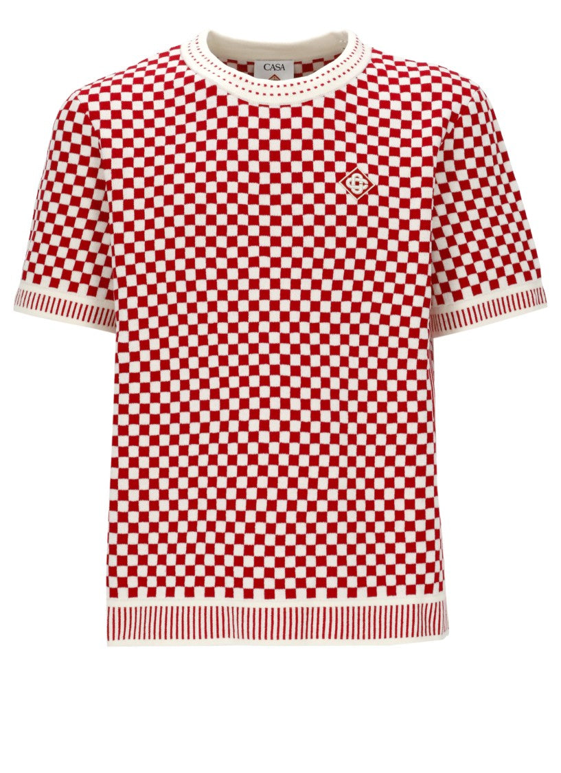 Casablanca White Red Checkered Cotton T-Shirt