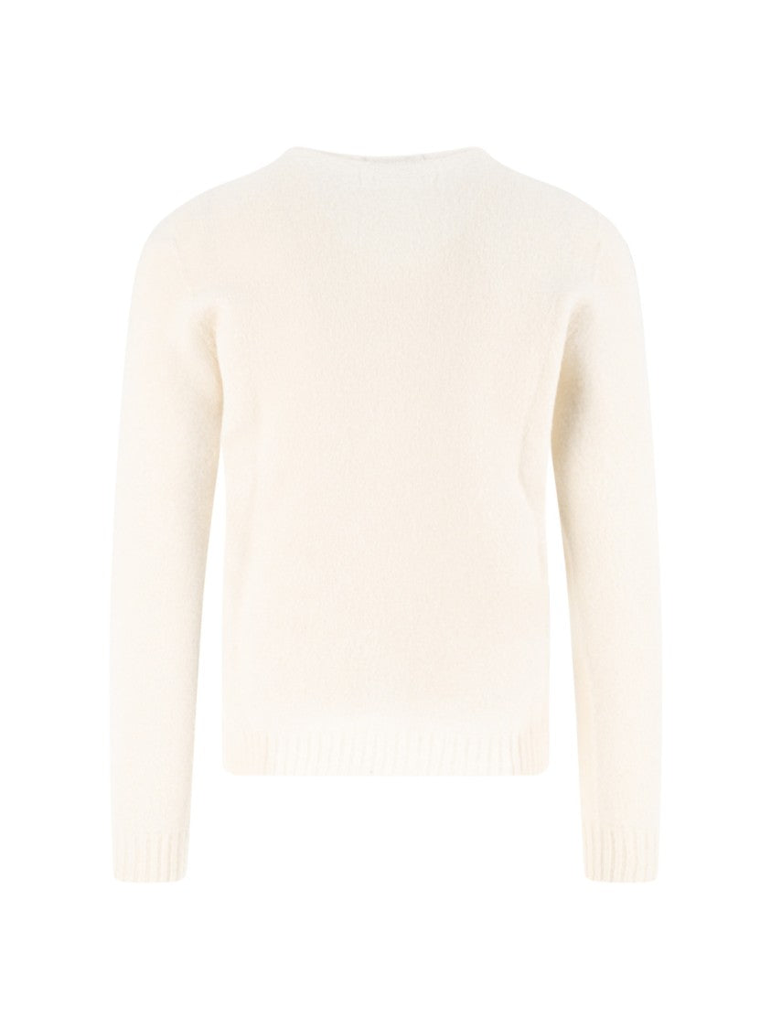 Drumohr Cream Wool Sweater With Ribbed Finishes And Classic Neckline