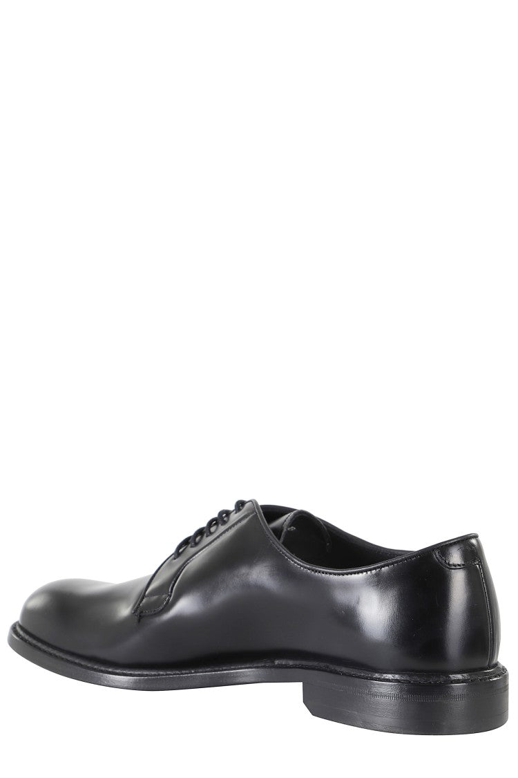 John Spencer Black Polished Round Toe Lace-Up Derby Shoes
