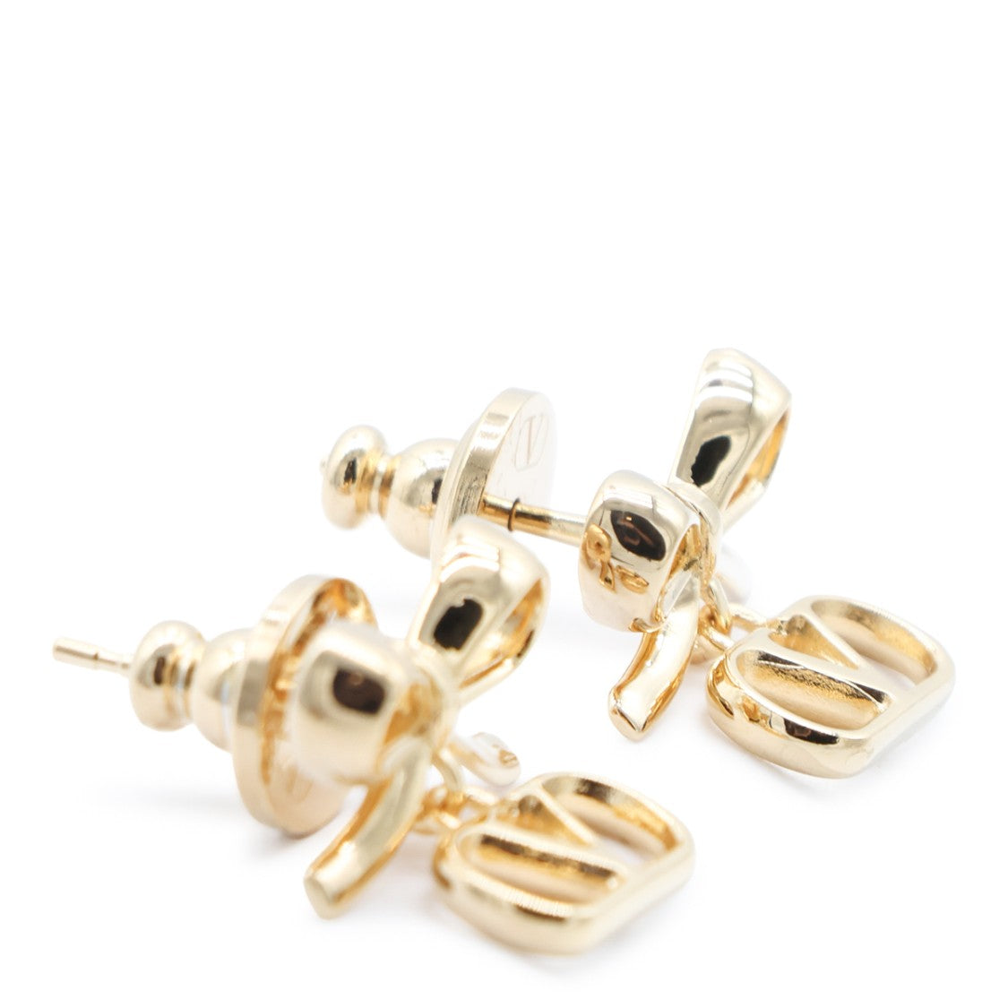 Valentino Garavani Polished Gold-Tone Bow V-Logo Stud Earrings