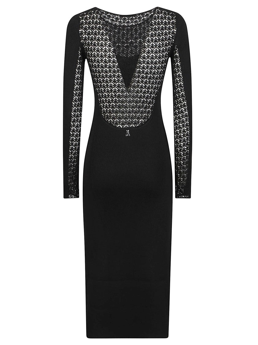 Patrizia Pepe Black Fitted Lace-Detail Viscose-Blend Midi Dress
