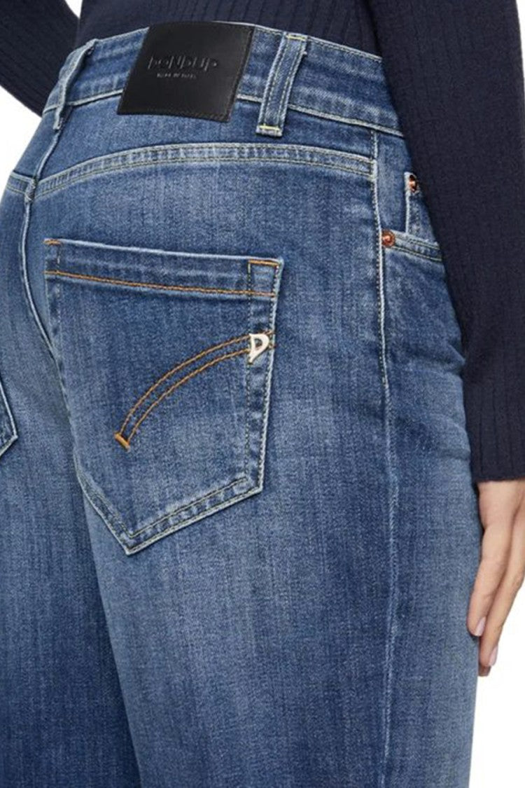 Dondup Relaxed Fit Blue Trousers With Tapered Leg And Rolled Cuffs