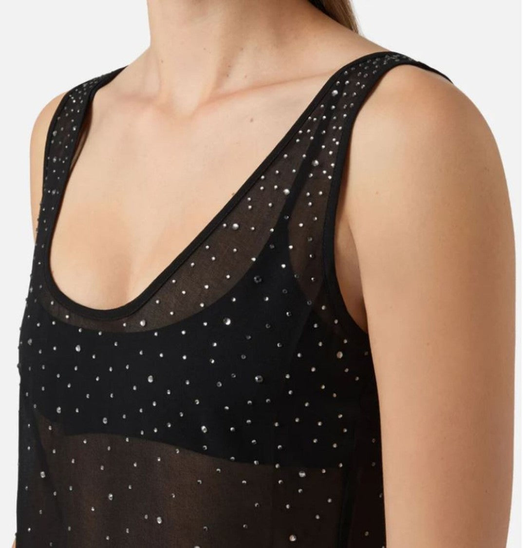Mc2 Saint Barth Sheer Black Mini Dress With Sparkling Embellishments