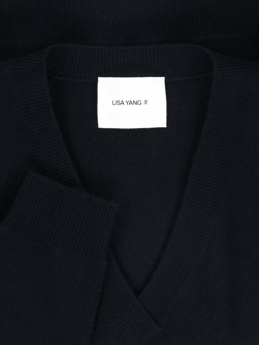Lisa Yang Deep V-Neck Boxy Ribbed Knit Sweater