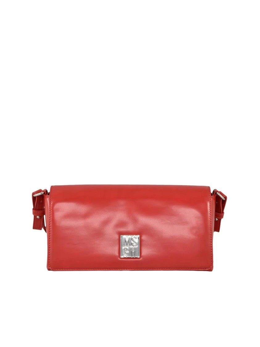 Msgm Red Rectangular Chain Detail Polyurethane Shoulder Bag