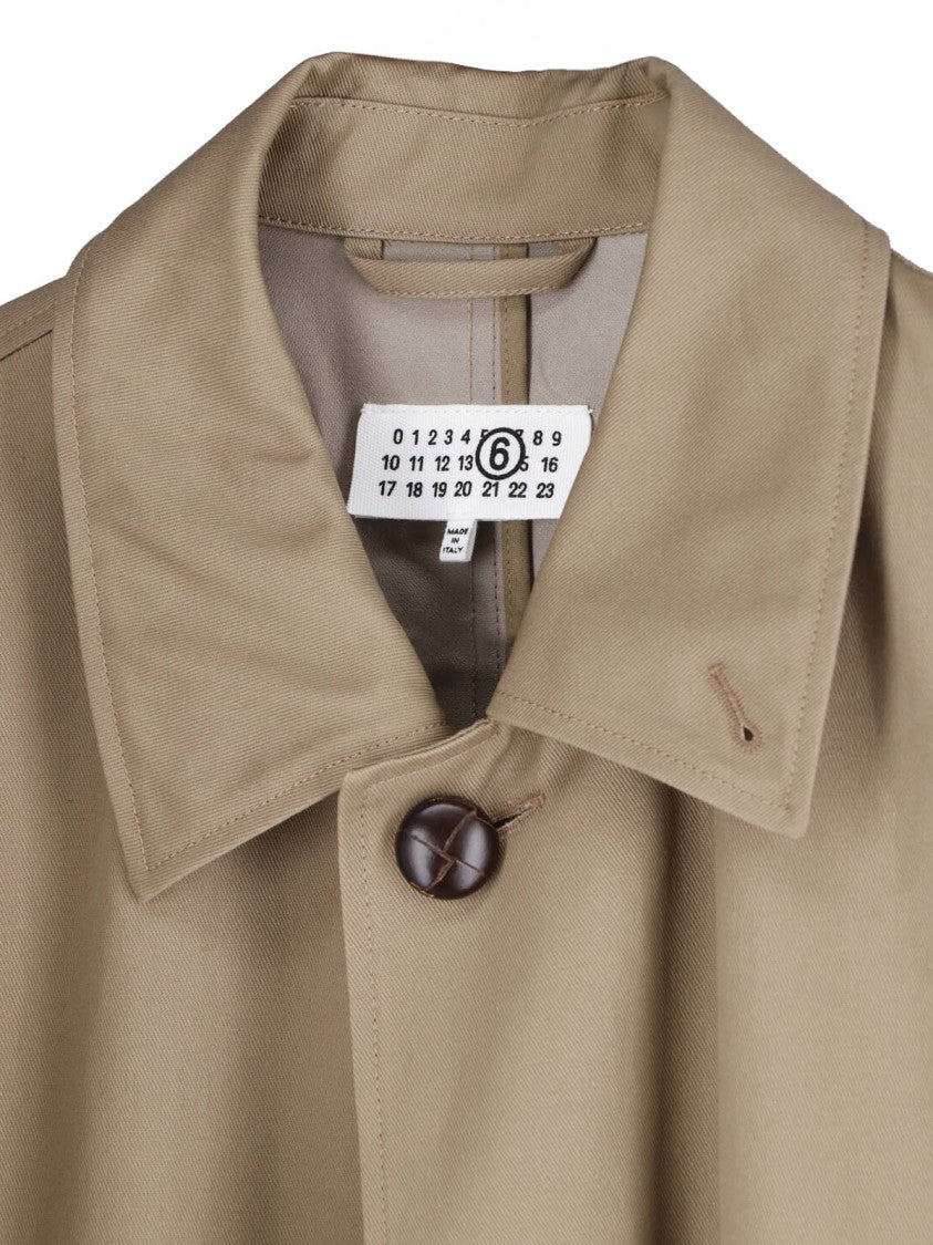 Mm6 By Maison Margiela Mid-Length Beige Jacket With Classic Collar And Button Details