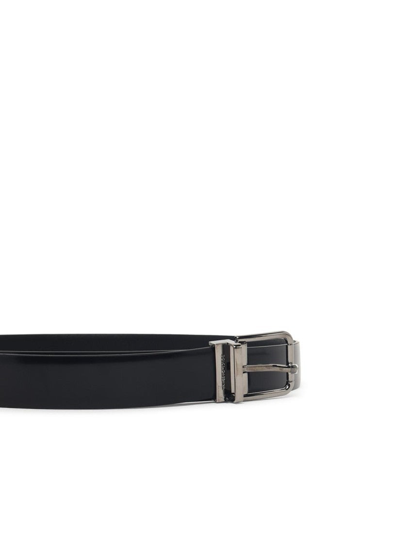 Dolce & Gabbana Calfskin Leather Belt With Polished Metal Buckle