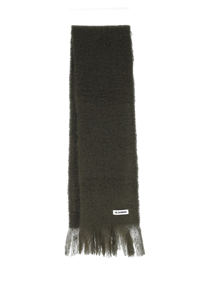 Jil Sander Green Mohair Blend Fringed Scarf