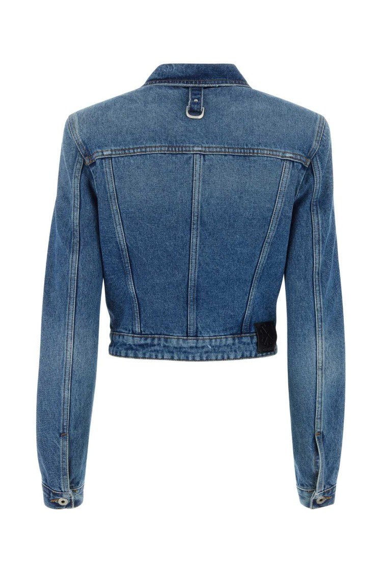 Off-White Cropped Denim Blazer With Classic Collar