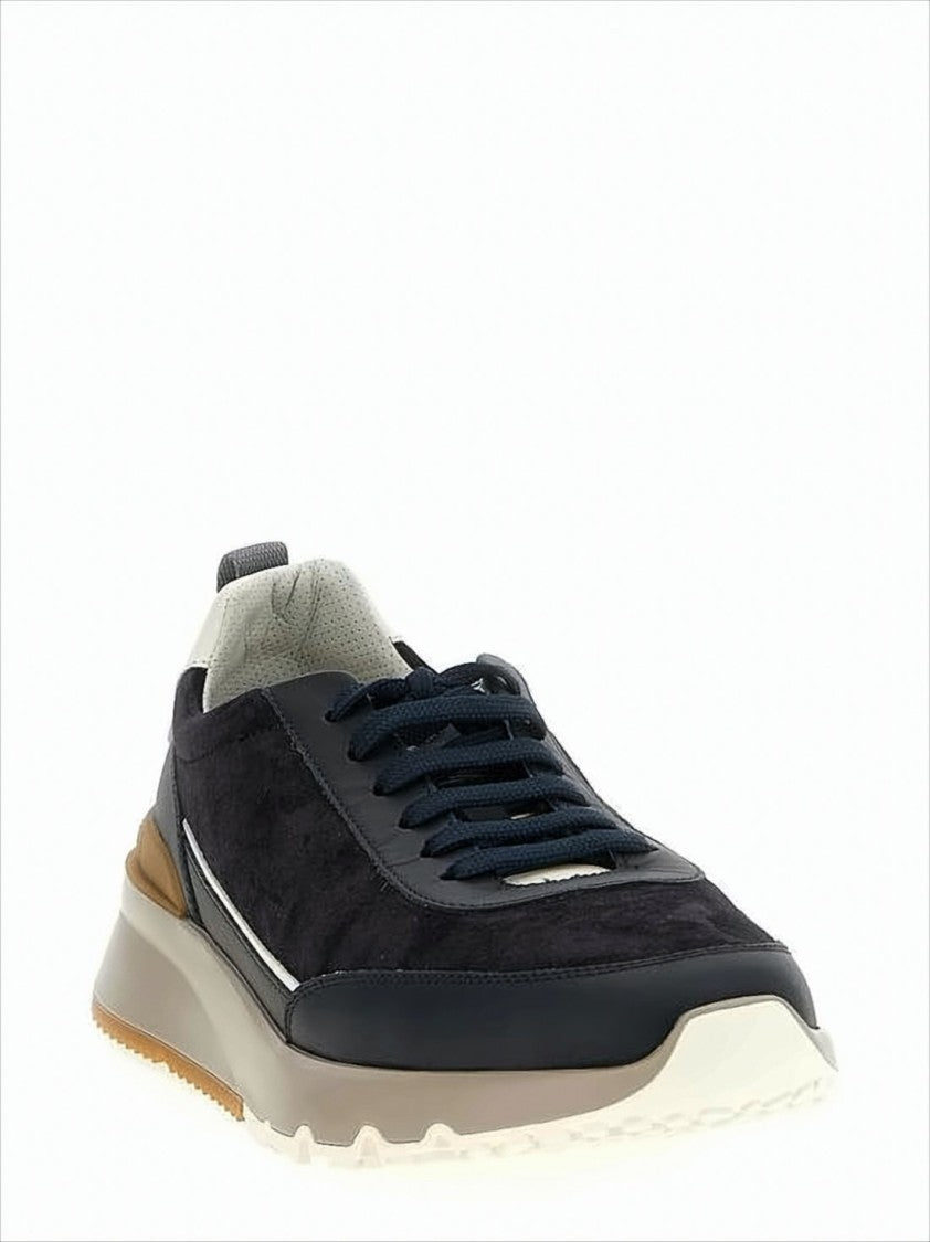 Brunello Cucinelli Calf Leather Sneakers With Contrasting Accents And Gum Sole