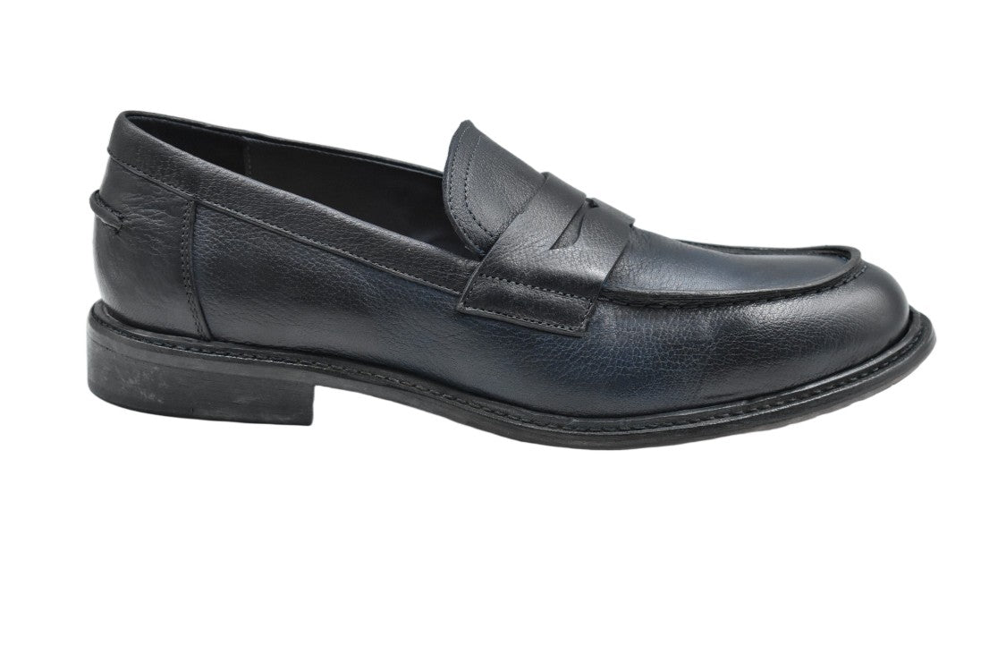 Ernesto Dolani Blue Leather Round Toe Moccasin Shoes