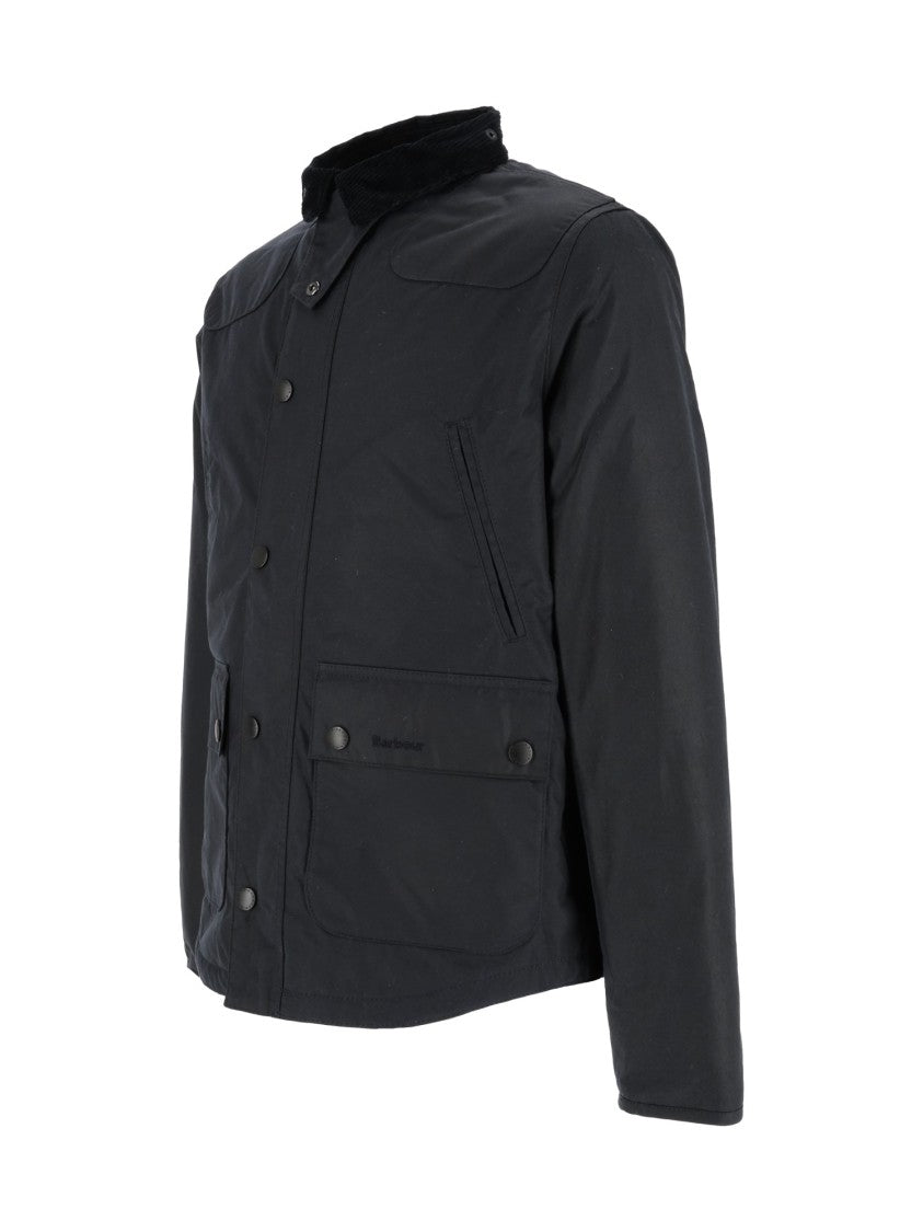 Barbour Structured Black Waxed Cotton Jacket With Snap Button Details