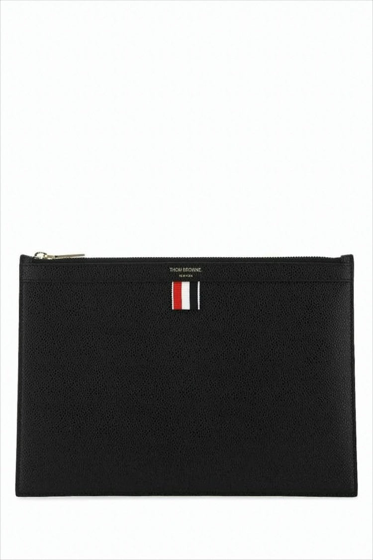 Thom Browne Textured Leather Pouch With Rwb Tab