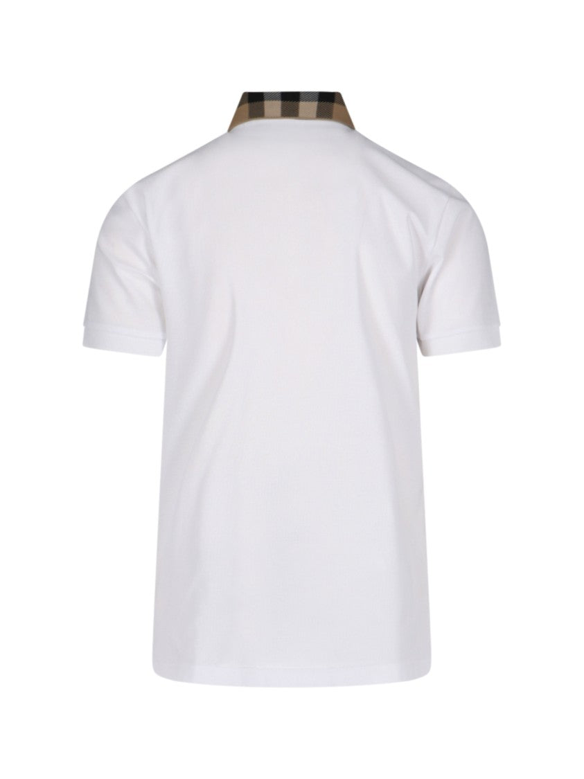 Burberry Check Collar Polo Shirt, In White Cotton