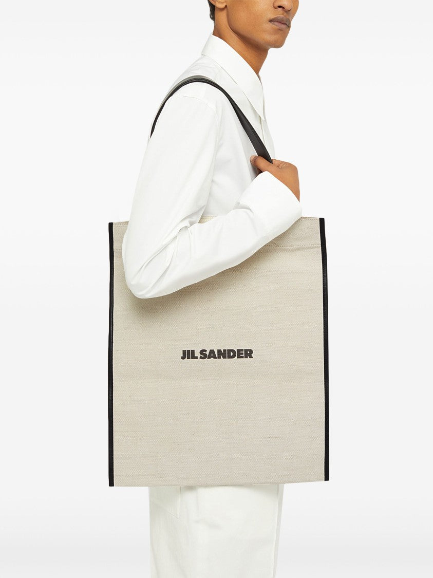 Jil Sander Beige Shopping Rectangular Canvas Tote