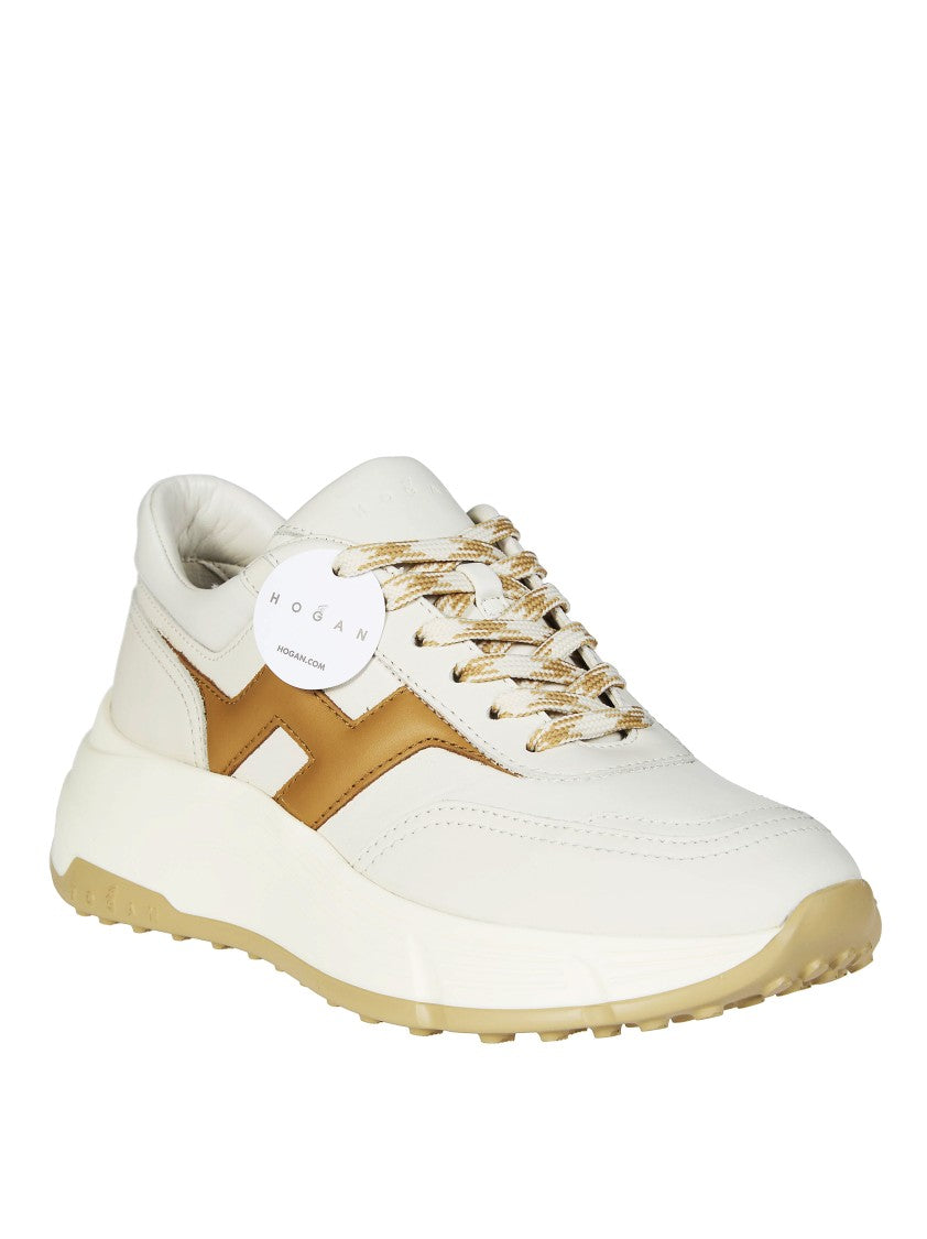 Hogan White Leather Chunky Tan Sneakers