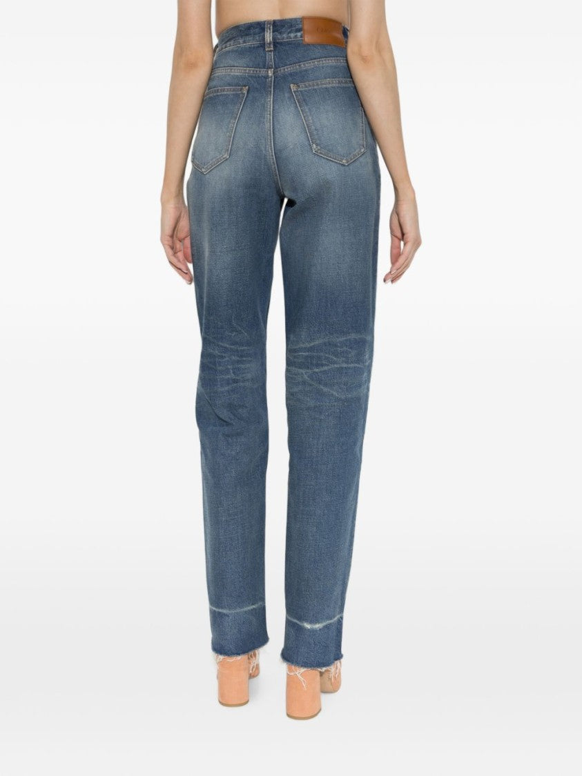 Chloé Blue Straight-Leg Denim Frayed Hems Jeans