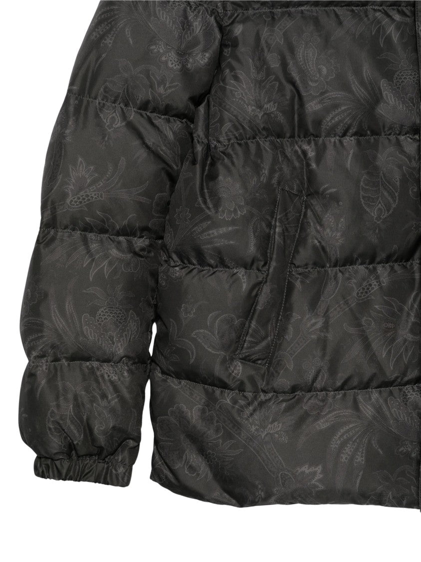 Etro Quilted Down Jacket With High Collar And Floral Pattern