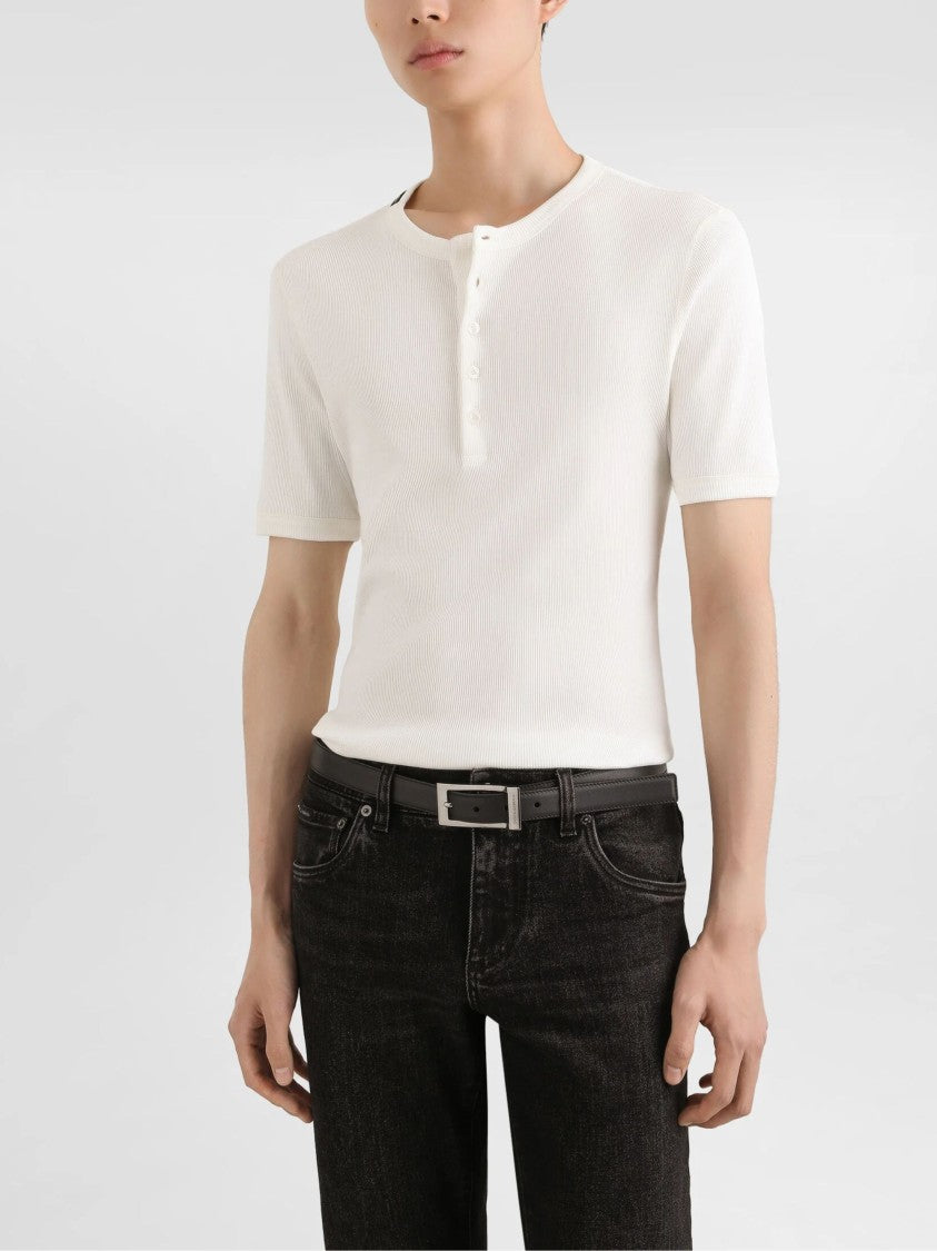 Dolce & Gabbana Natural White Ribbed Knit T-Shirt