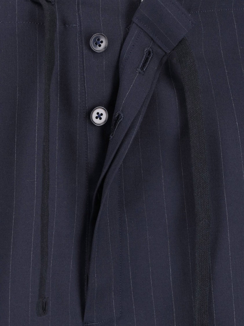 Kaptain Sunshine Navy Blue Pinstripe Mid-Rise Wool Shorts