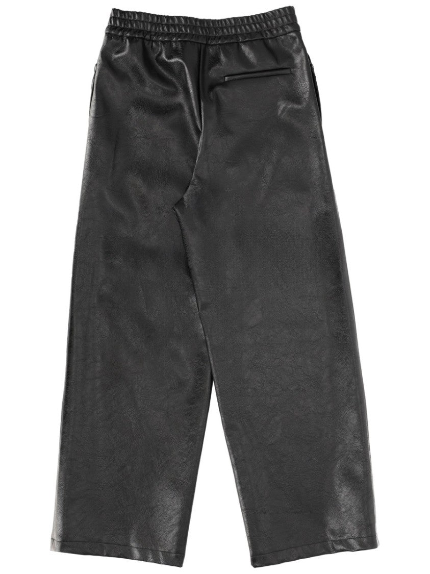 Msgm Black Viscose-Blend Leather-Like Sweatpants