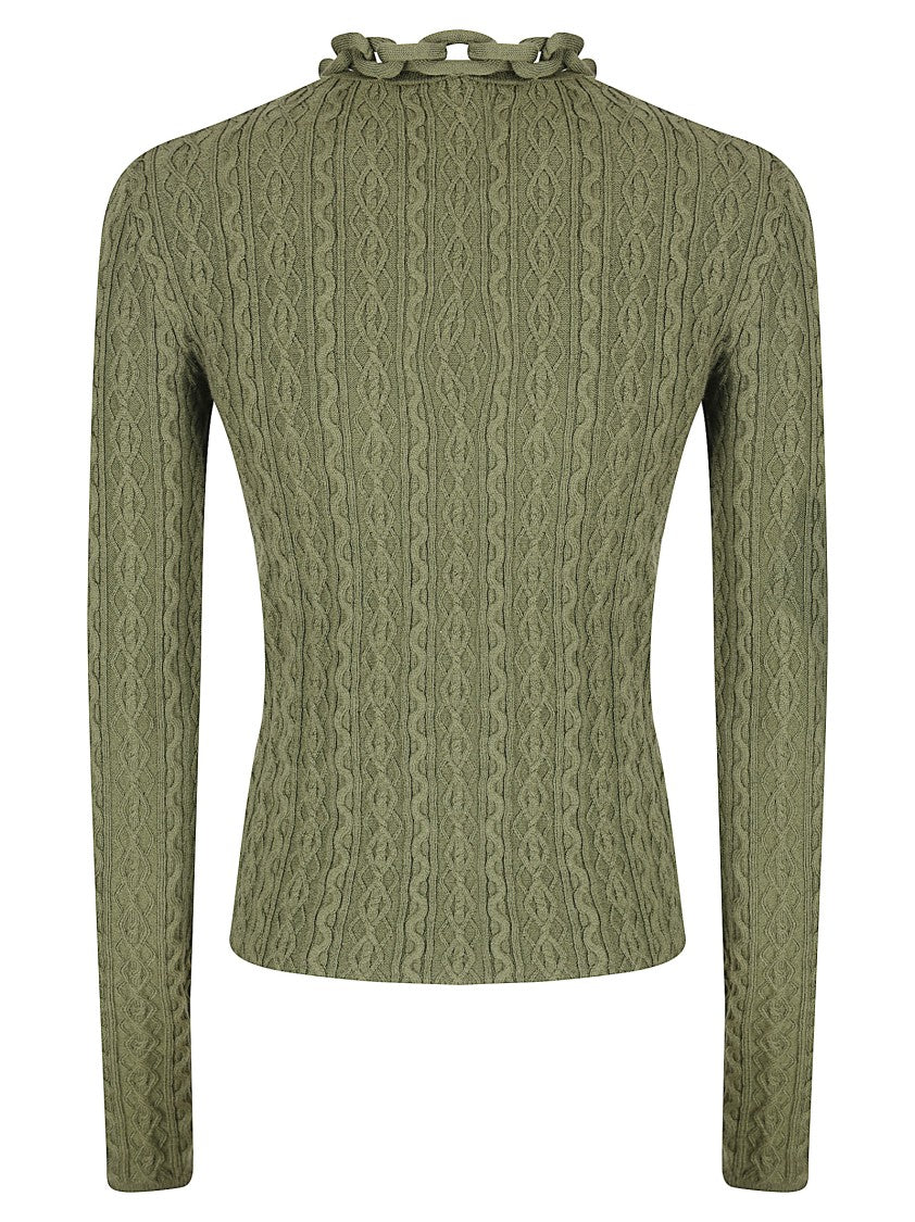 Paco Rabanne Fitted Green Knit Top With Chain Detail