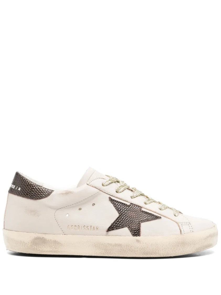 Golden Goose Star-Embellished Grey Leather Sneakers