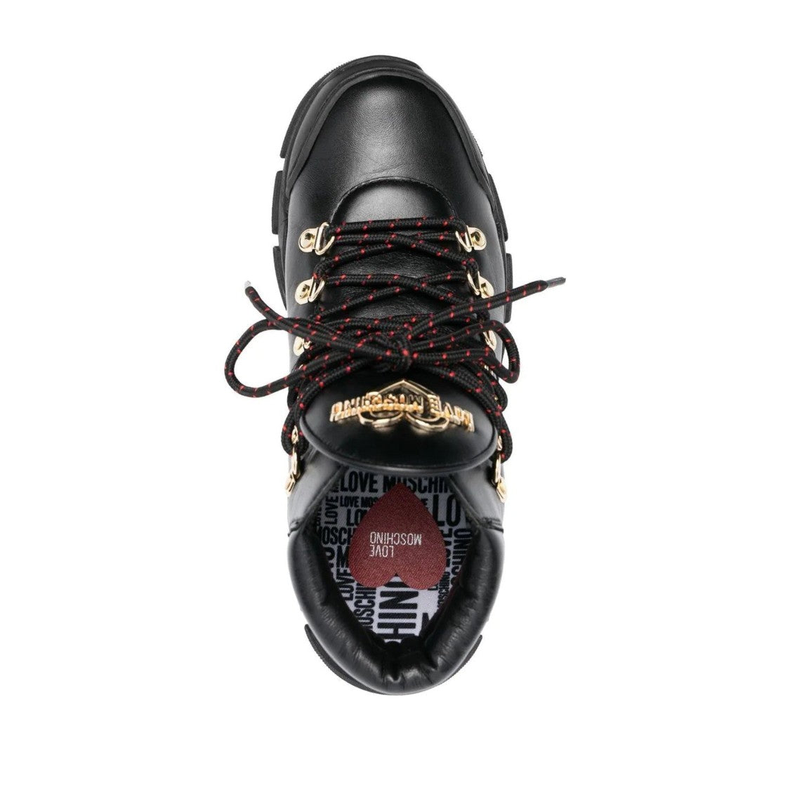 Love Moschino Black Chunky Sole Metallic Accent Lace-Up Leather Boots